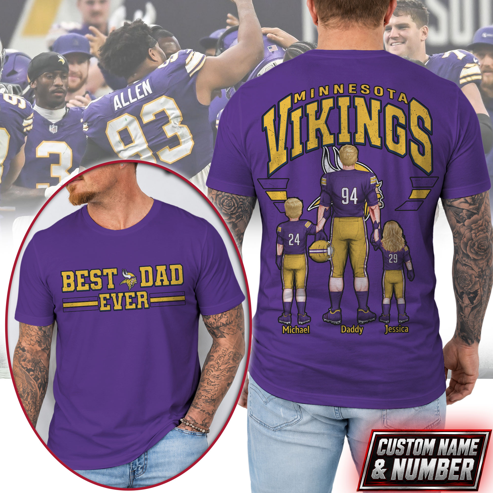 Minnesota Vikings x Premium NFL Best Dad Ever 3D Shirt TTH280530 - Image 2