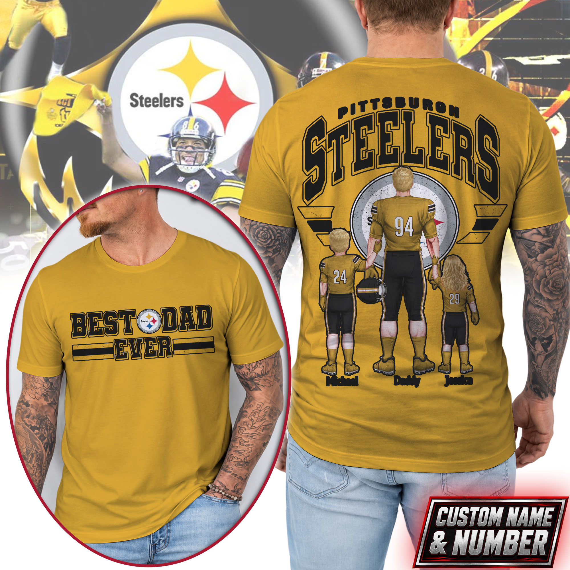 Pittsburgh Steelers x Premium NFL Best Dad Ever 3D Shirt TTH280530 - Image 2