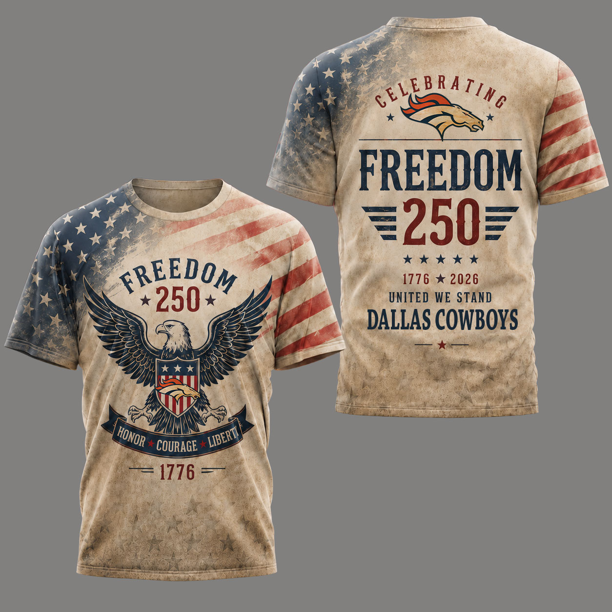Denver Broncos x Premium NFL Freedom 250 Patriotic 3D Shirt TTH290504