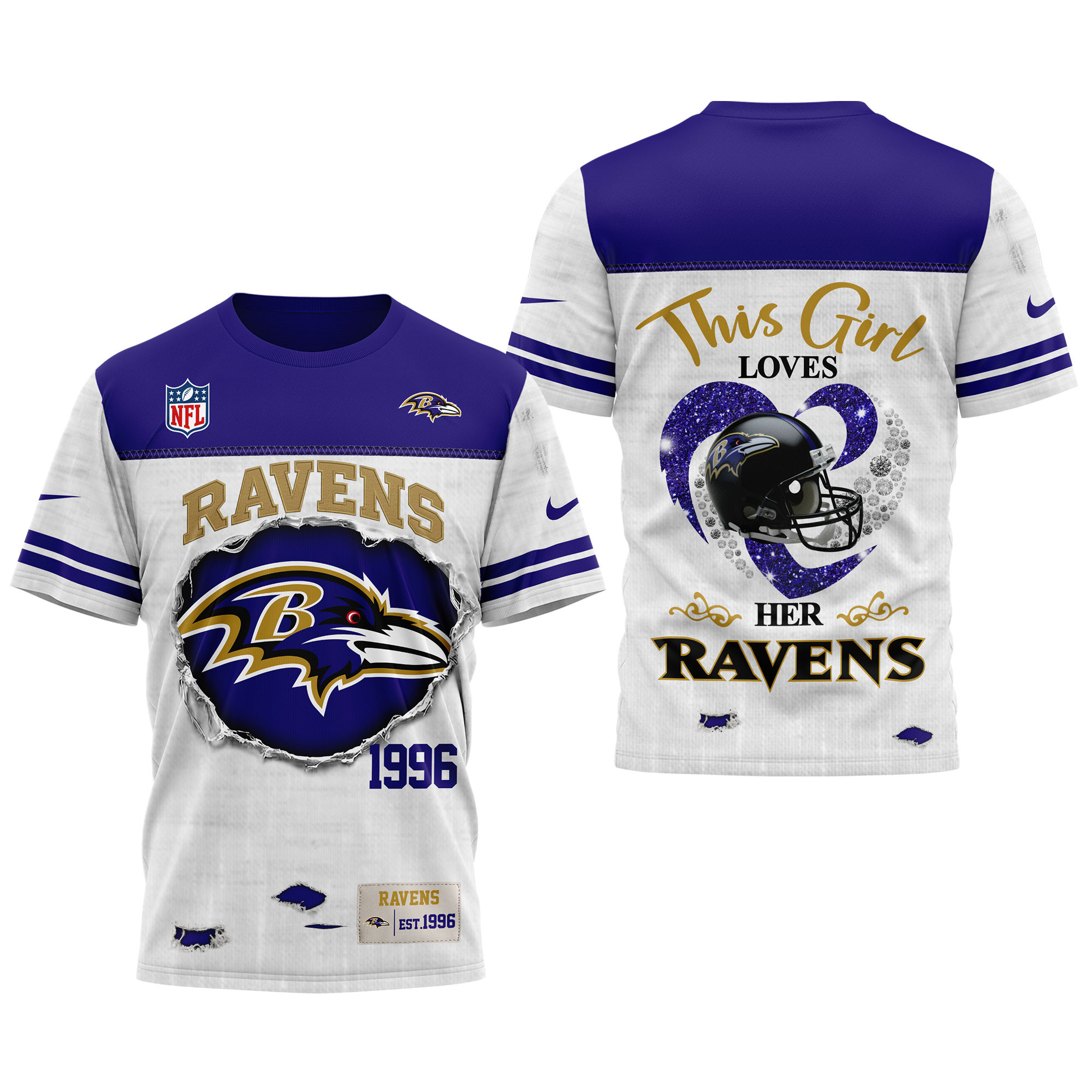 Baltimore Ravens x Premium NFL Girl Heart & Helmet 3D Shirt TTH300503 - Image 3