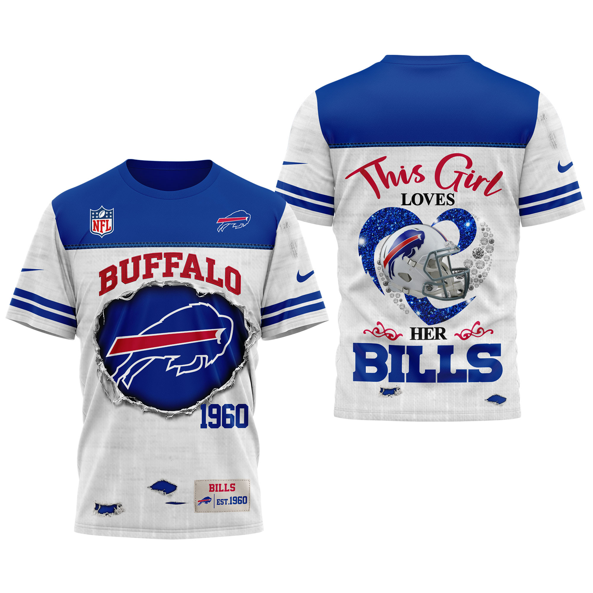 Buffalo Bills x Premium NFL Girl Heart & Helmet 3D Shirt TTH300503 - Image 3