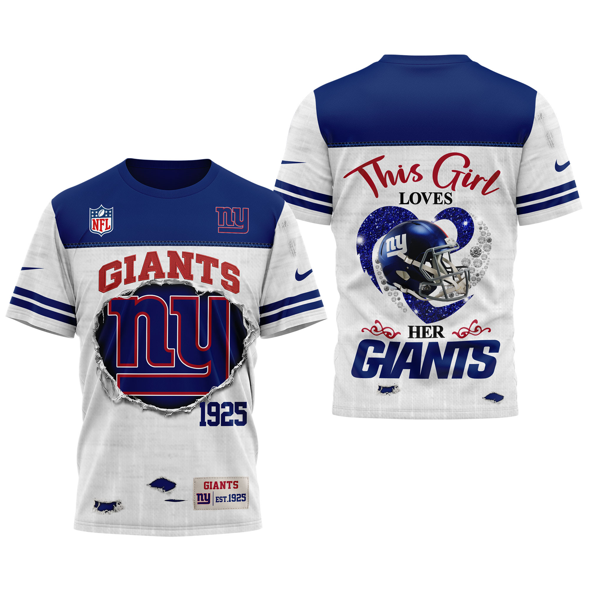 New York Giants x Premium NFL Girl Heart & Helmet 3D Shirt TTH300503 - Image 3