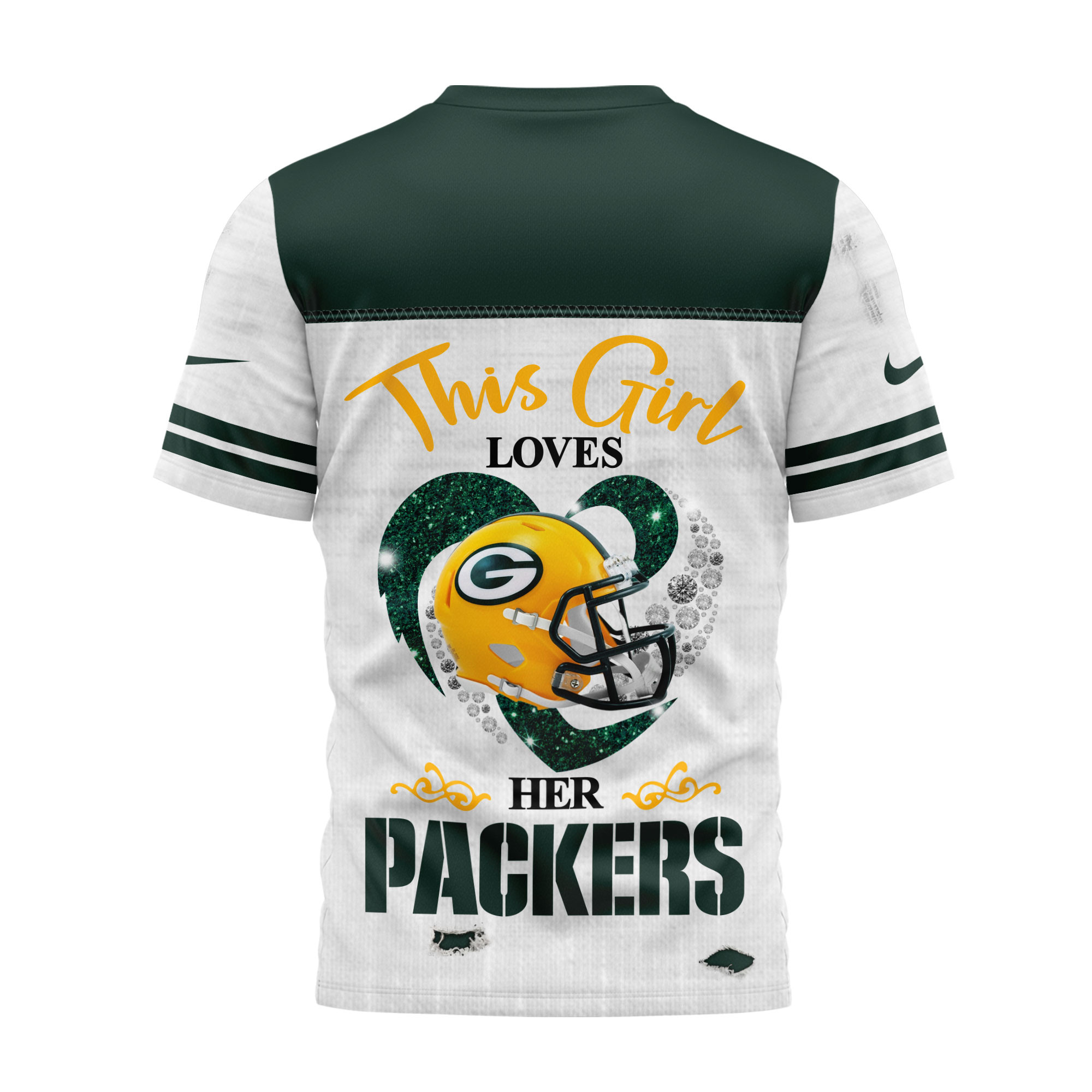 Green Bay Packers x Premium NFL Girl Heart & Helmet 3D Shirt TTH300503 - Image 2