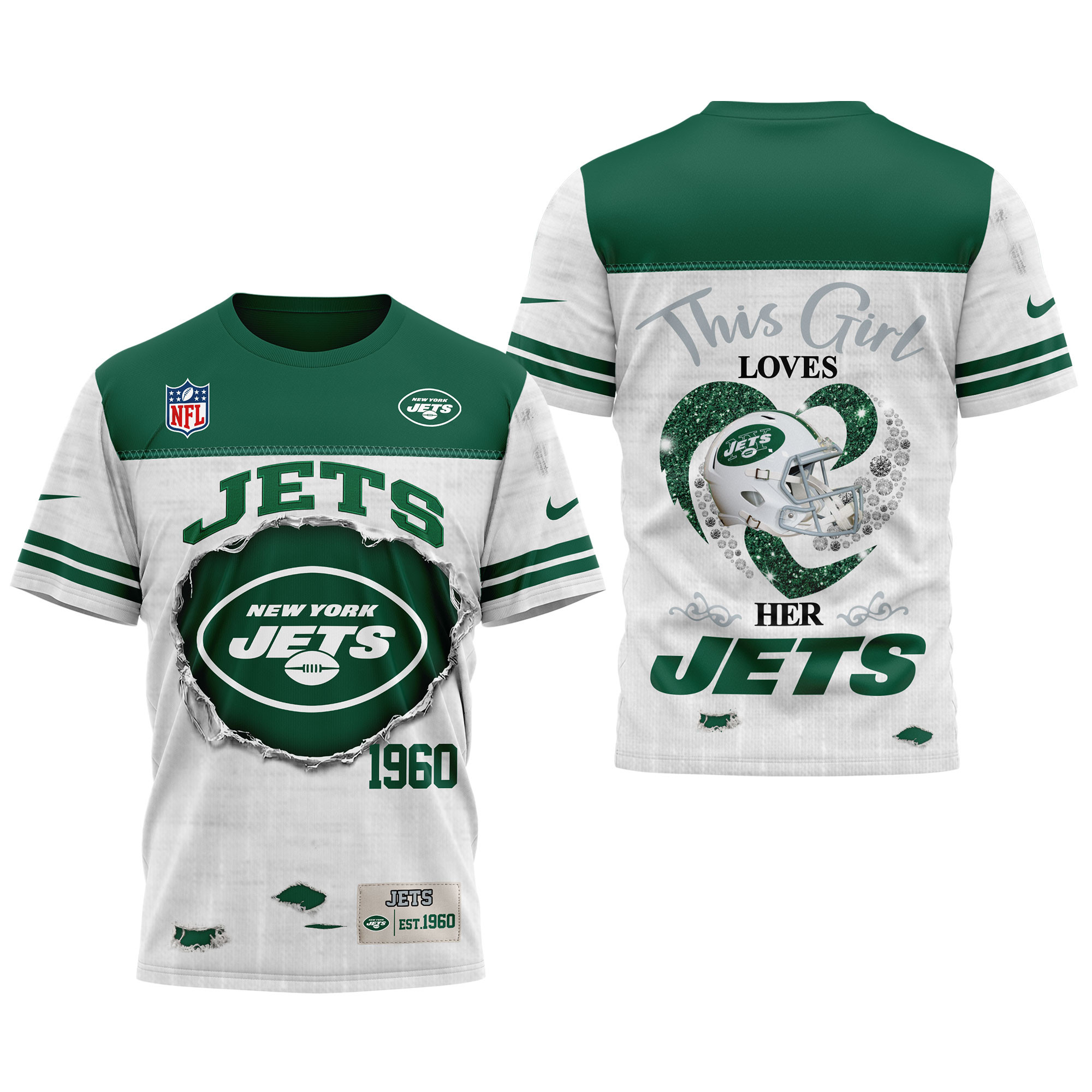 New York Jets x Premium NFL Girl Heart & Helmet 3D Shirt TTH300503 - Image 3