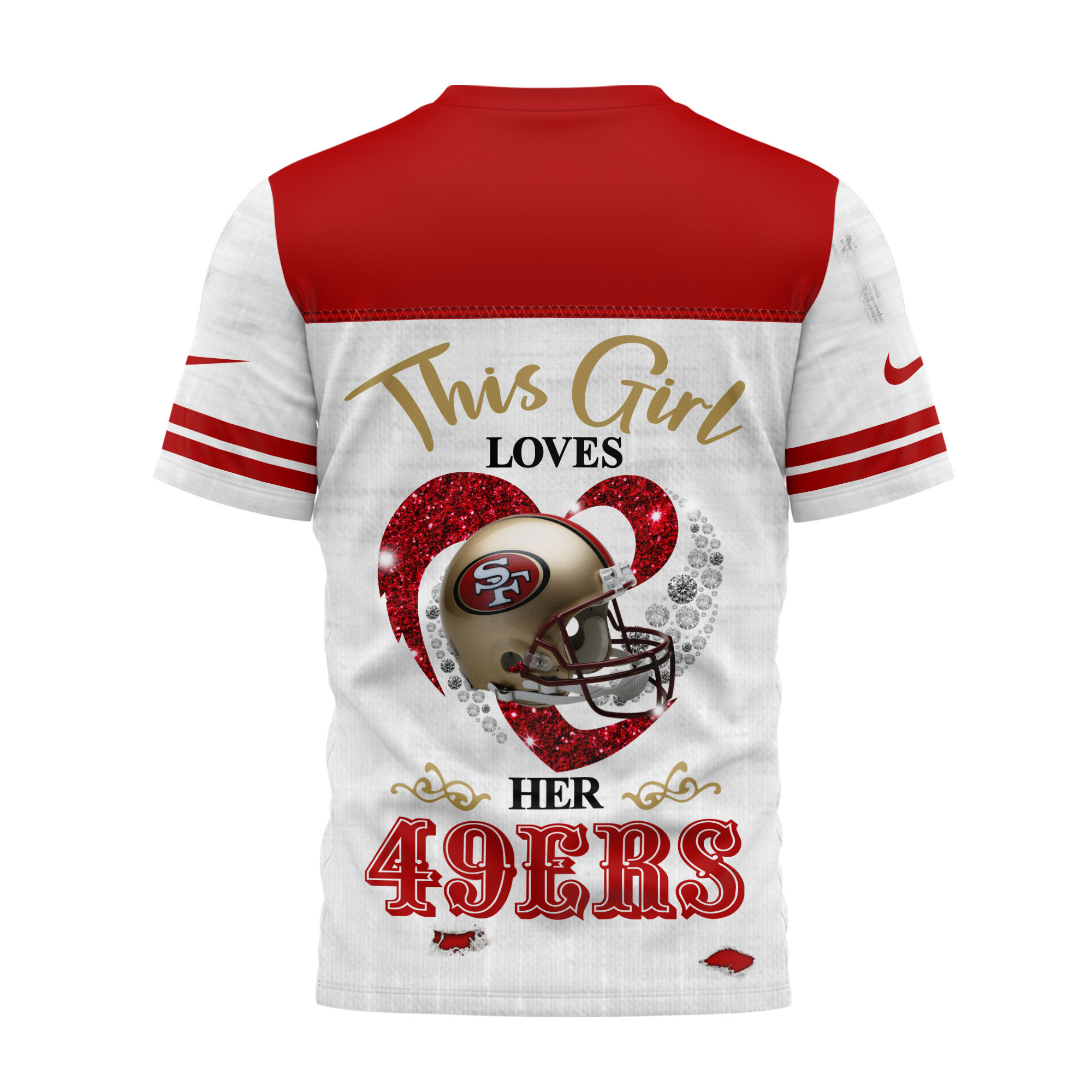 San Francisco 49ers x Premium NFL Girl Heart & Helmet 3D Shirt TTH300503 - Image 2