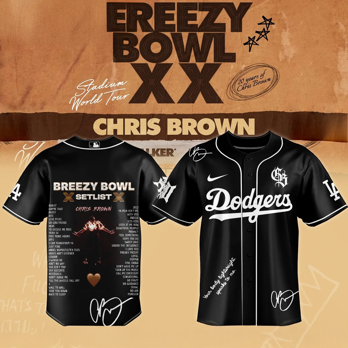 Chris Brown Breezy Bowl Xx Dodgers Premium Fan Baseball Jersey