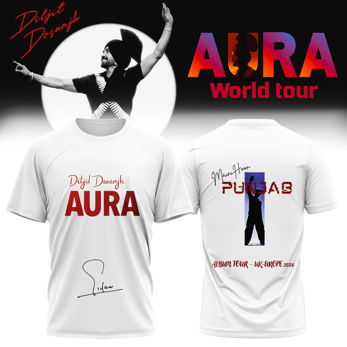 Diljit Dosanjh Aura World Tour 2026 Premium Concert Graphic T-Shirt