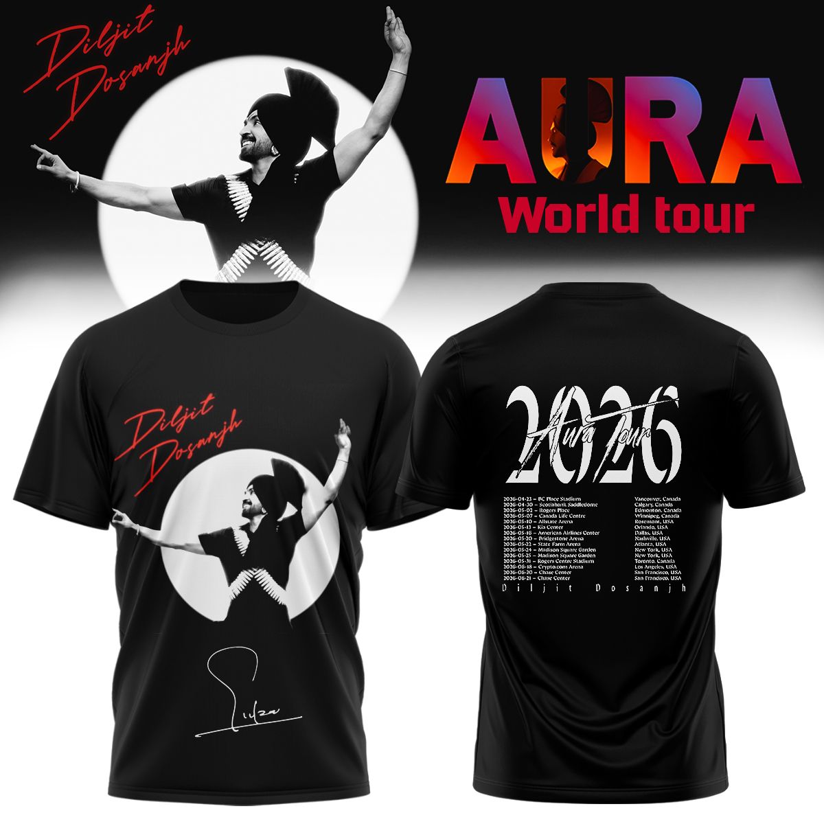 Diljit Dosanjh Aura World Tour 2026 Premium Concert Graphic T-Shirt2