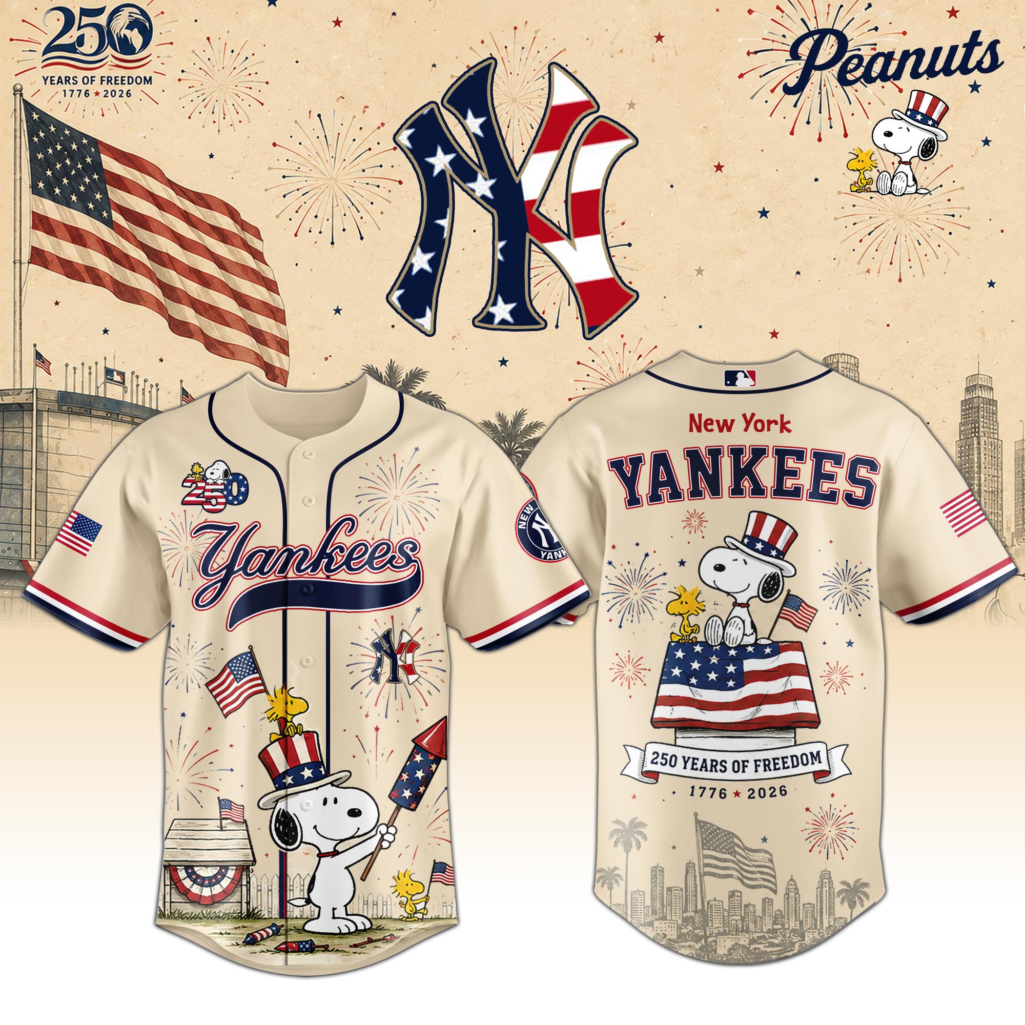 New York Yankees Peanuts Usa 250Th Anniversary 2026 Collector Baseball Jersey