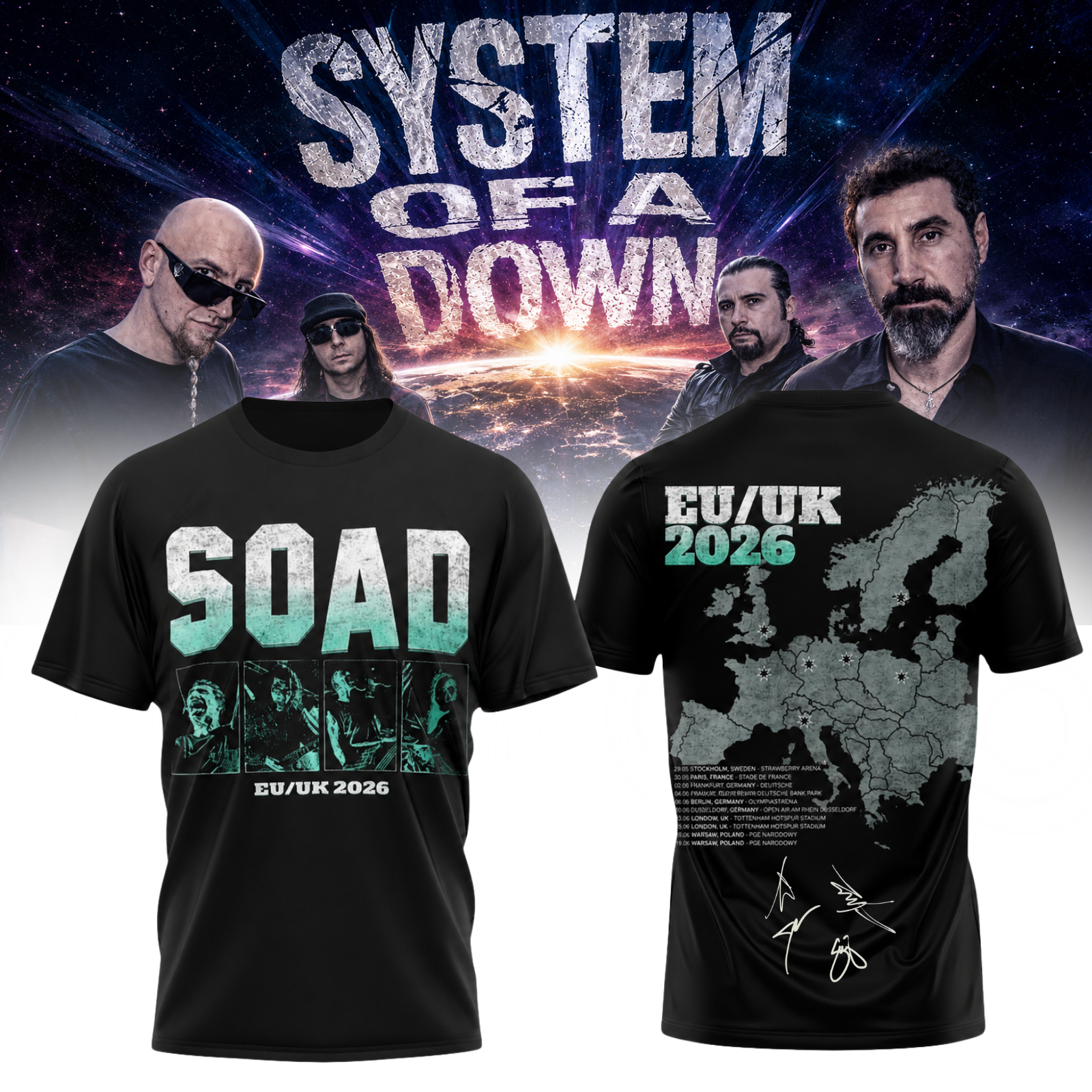 System Of A Down Europe Uk Stadium Tour 2026 Official Graphic T-Shirt