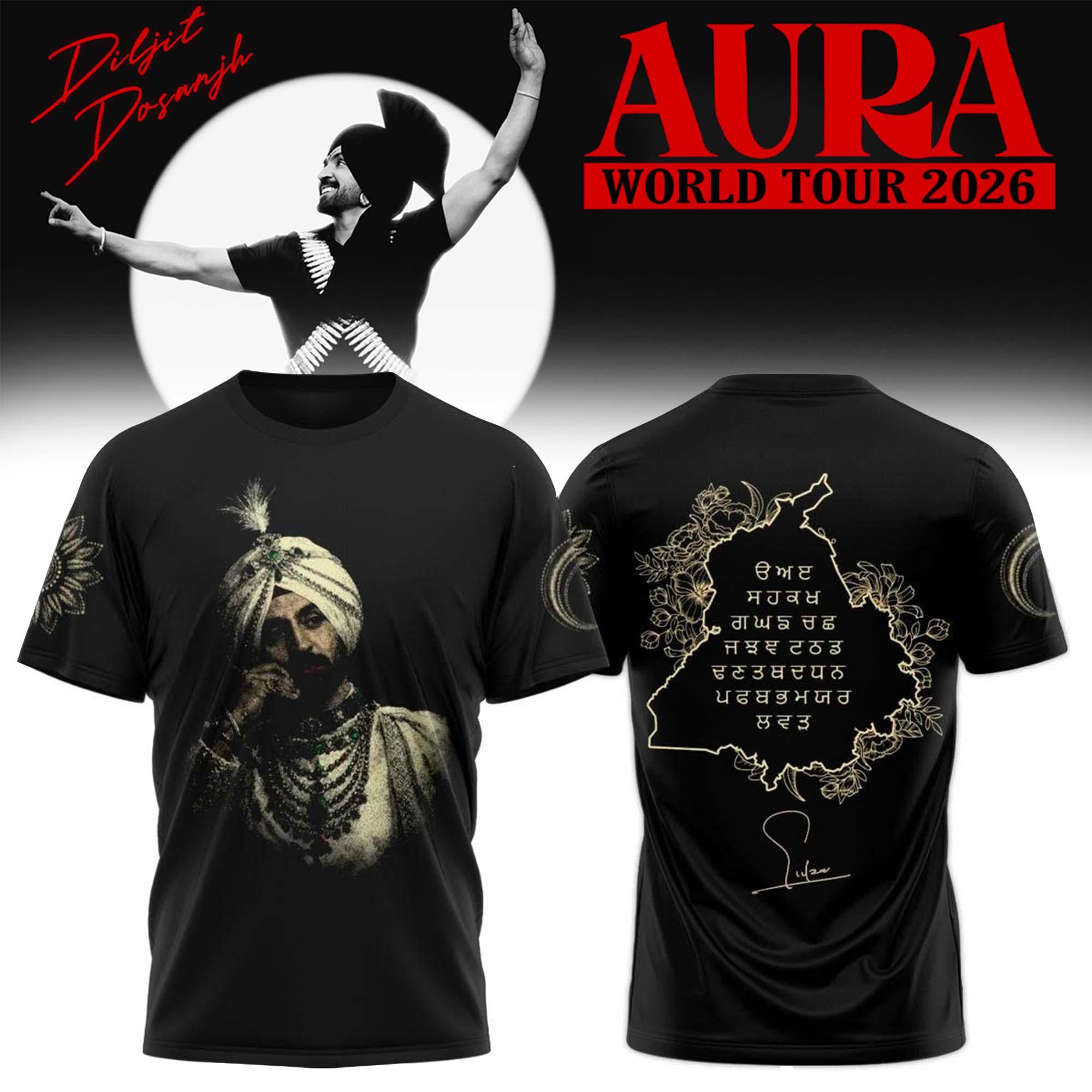 Diljit Dosanjh Aura World Tour 2026 Official Graphic T-Shirt