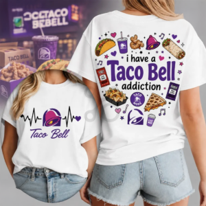 Taco Bell Heartbeat Logo 2026 Classic White Graphic T-Shirt Collection
