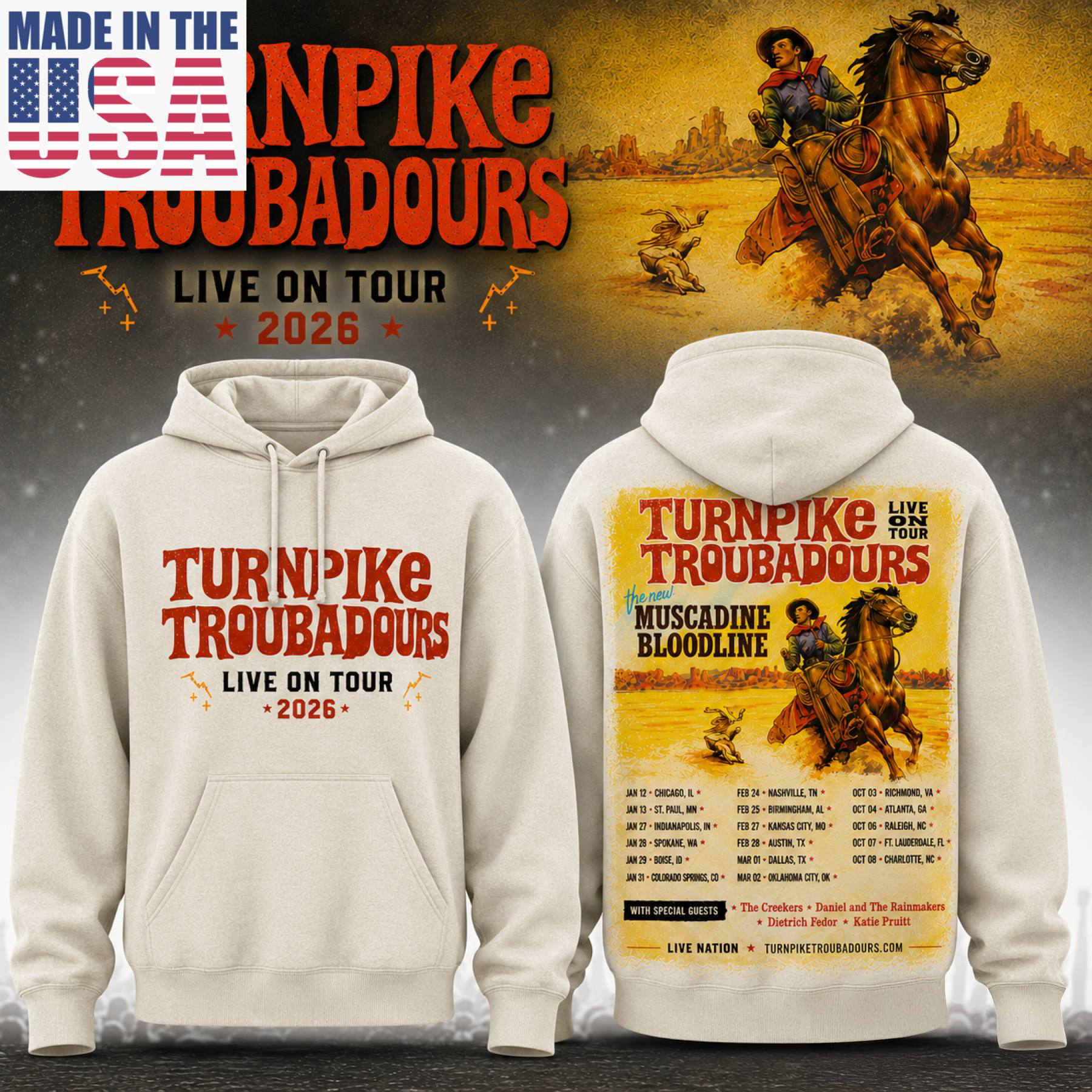 Turnpike Troubadours Live On Tour 2026 Vintage Western Fan Hoodie