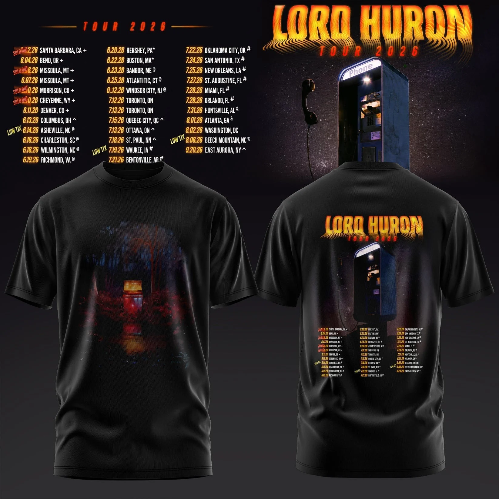 Lord Huron 2026 Tour Payphone Graphic T-Shirt Indie Folk Rock Concert Fan Gift