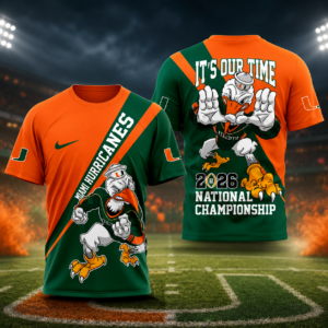 Miami Hurricanes National Championship 2026 T-Shirt Ncaa College Football Fan Tee Miami Hurricanes Mascot Graphic Shirt Orange Green Football Gift