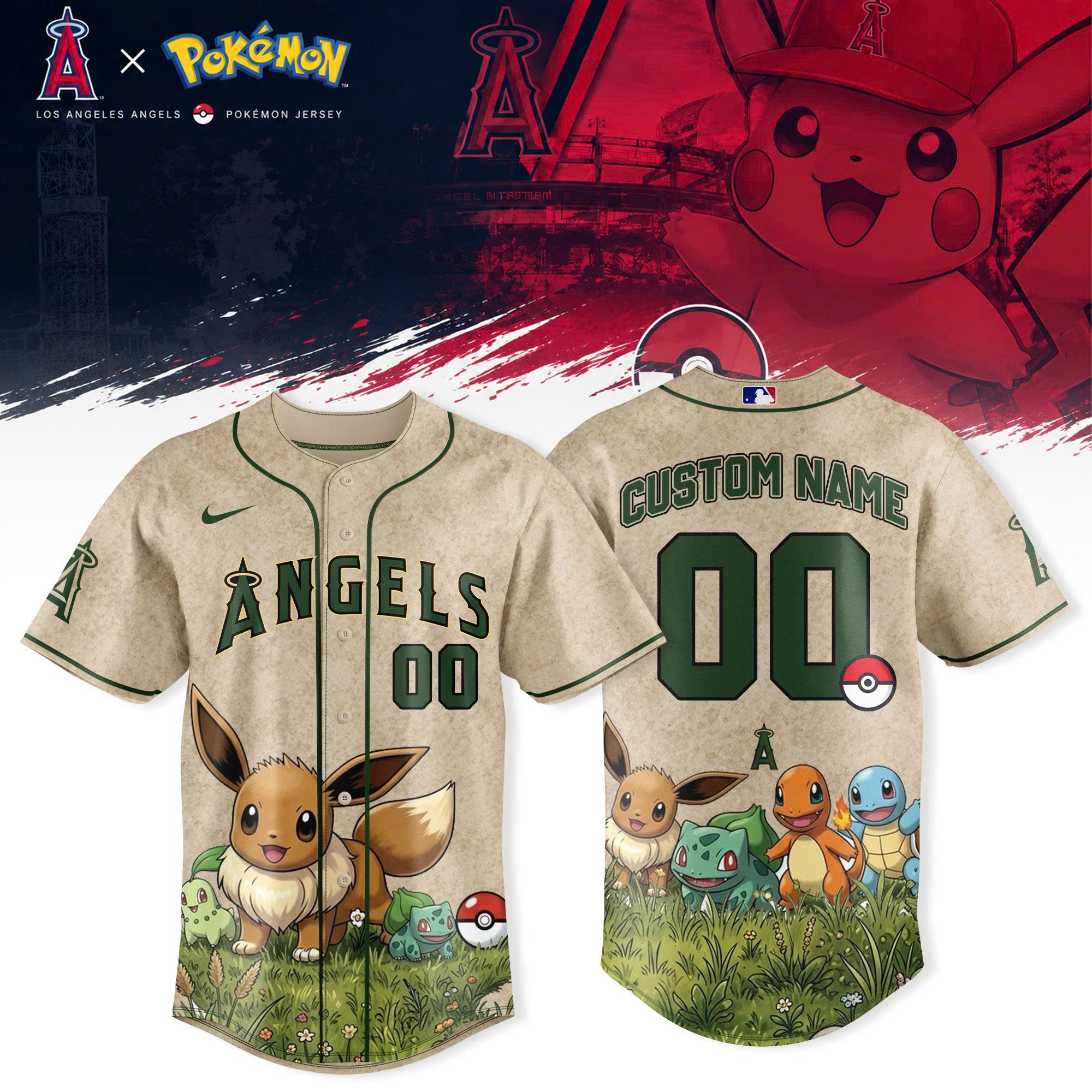 PokeMon Inspired Los Angeles Angels Personalized Baseball Jersey Gift For Fans