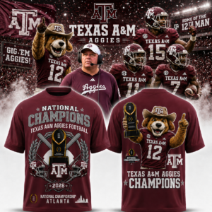 Texas A&M Aggies National Champions 2026 T-Shirt College Football Championship Graphic Tee Ncaa Texas A&M Football Fan Shirt Aggies Championship Gift