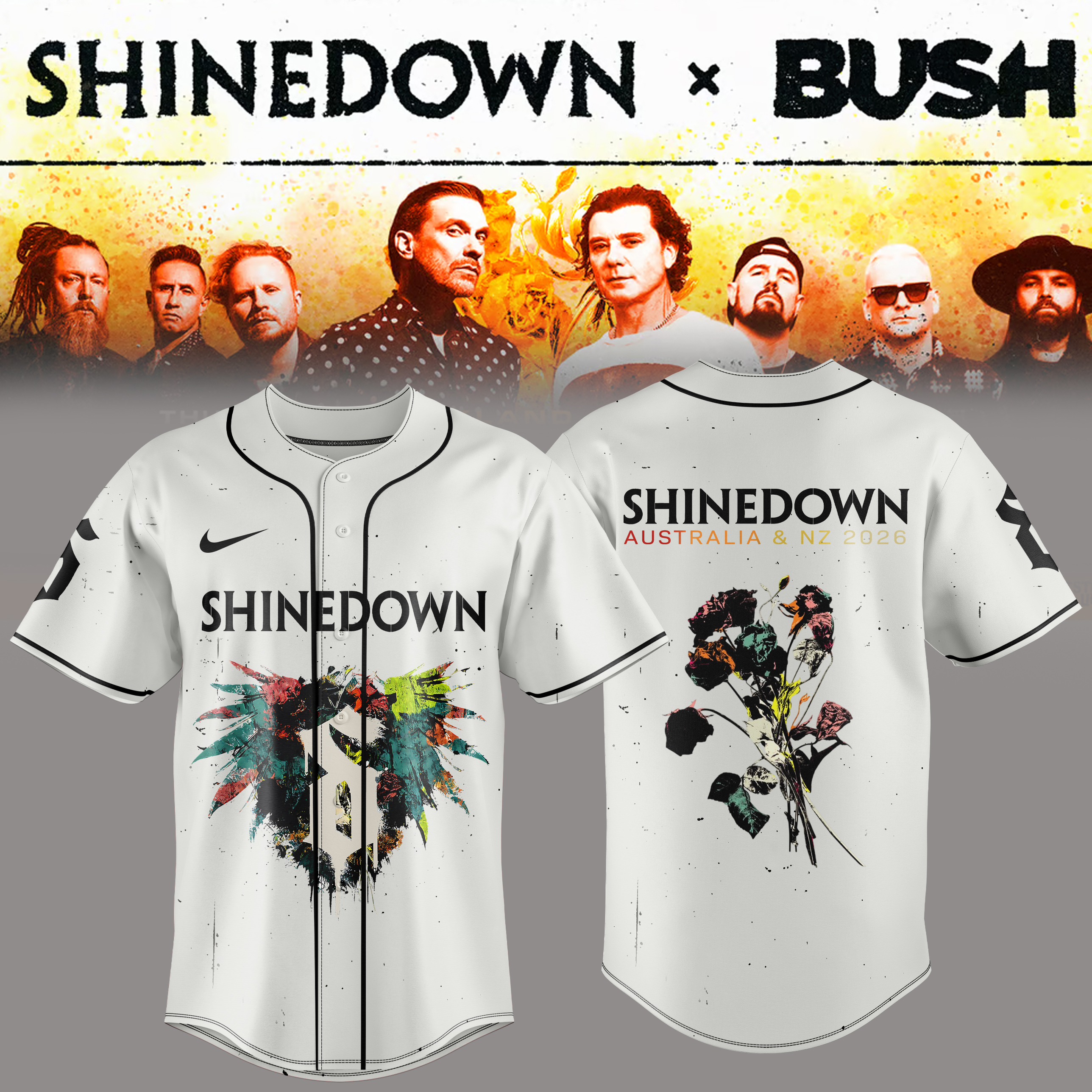 Shinedown Australian & Nz Tour Premium Baseball Jersey Collection