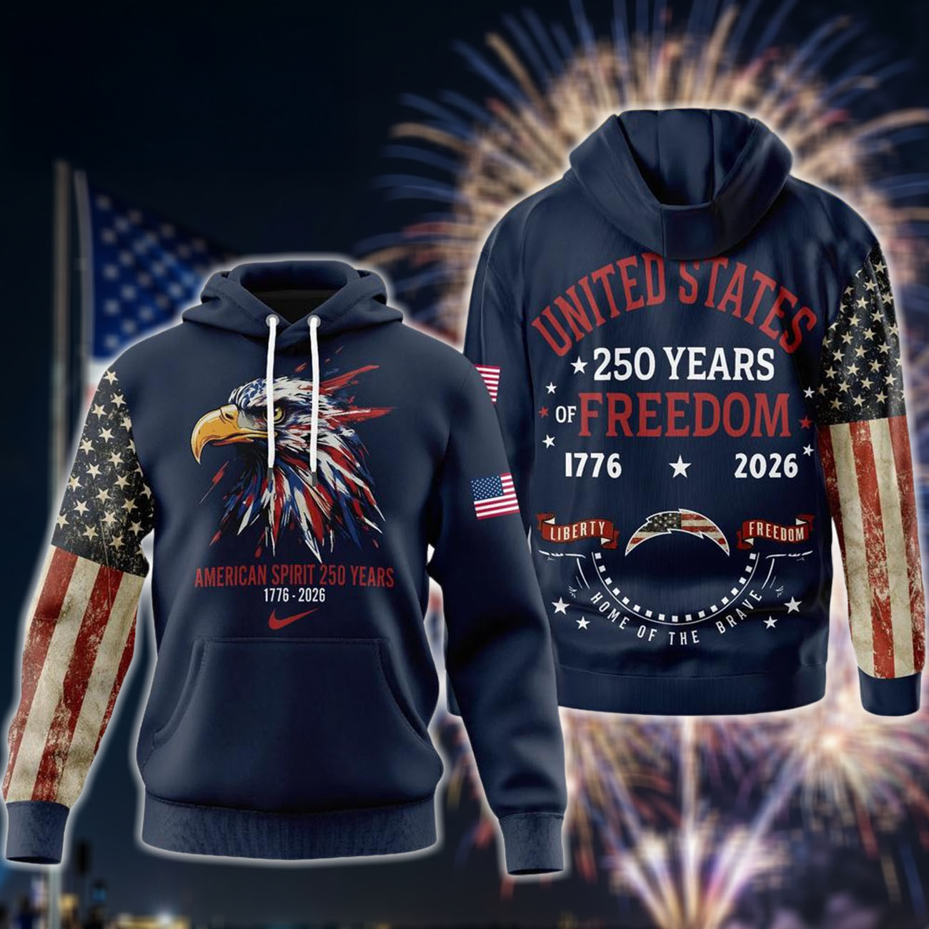 Los Angeles Chargers 2026 Nfl American Spirit 250 Years Limited Hoodie Shirt