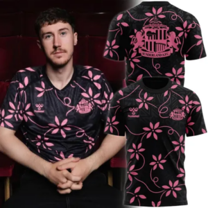 Sunderland Afc Pink Floral 3D All Over Print T-Shirt Black Soccer Fan Jersey Football Supporter Shirt Floral Graphic Tee Game Day Gift For Men Women