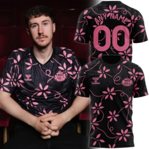 Personalized Sunderland Afc Pink Floral 3D All Over Print T-Shirt Custom Name Number Soccer Fan Jersey Football Supporter Shirt Game Day Gift For Men Women