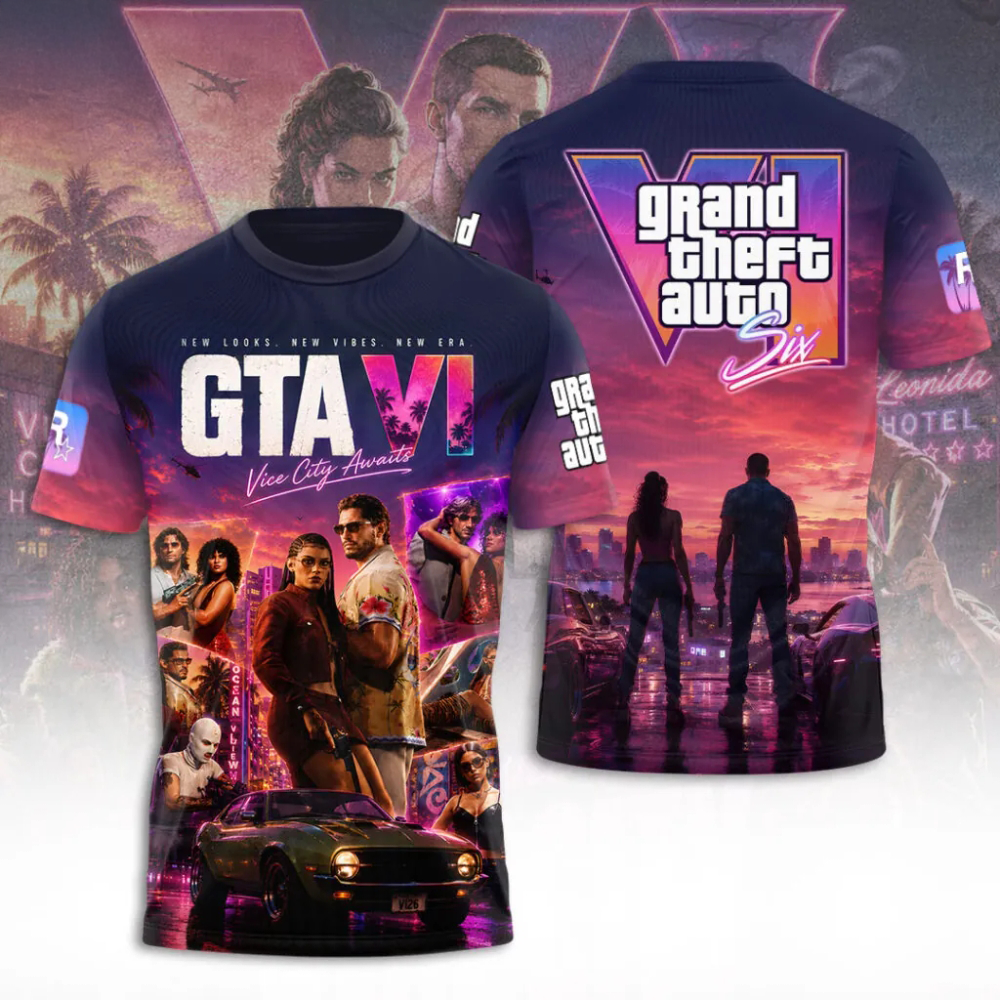 Grand Theft Auto Vi 2026 Limited Gaming Graphic T-Shirt Gold Fan Edition