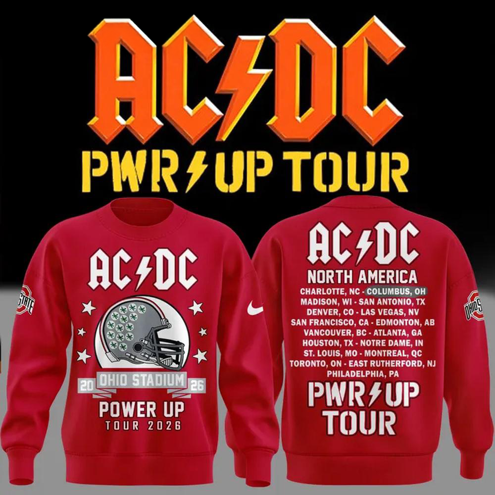 Acdc Power Up Tour 2026 X Ohio State Buckeyes Red Sweatshirt Premium Edition
