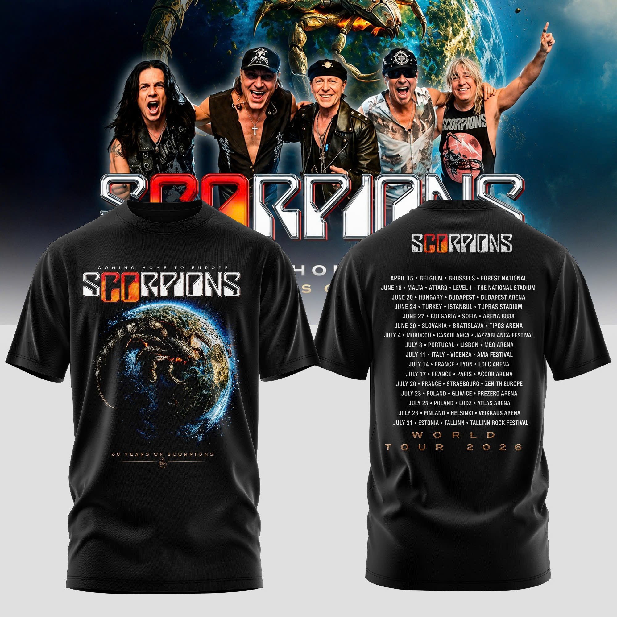 Scorpions Coming Home World Tour 2026 Premium T-Shirt Gifts For Fans