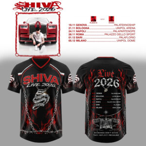 Shiva Live 2026 Merch Black Red Flame Chain V Neck Baseball Jersey Shirt Fan Gift