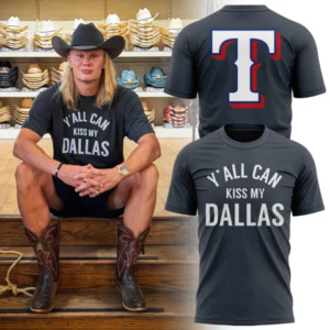 Yall Can Kiss My Dallas T-Shirt Funny Cowboy Western Graphic Tee Texas Rangers Baseball Fan Shirt Texas Country Graphic Tee Gift For Baseball Fans