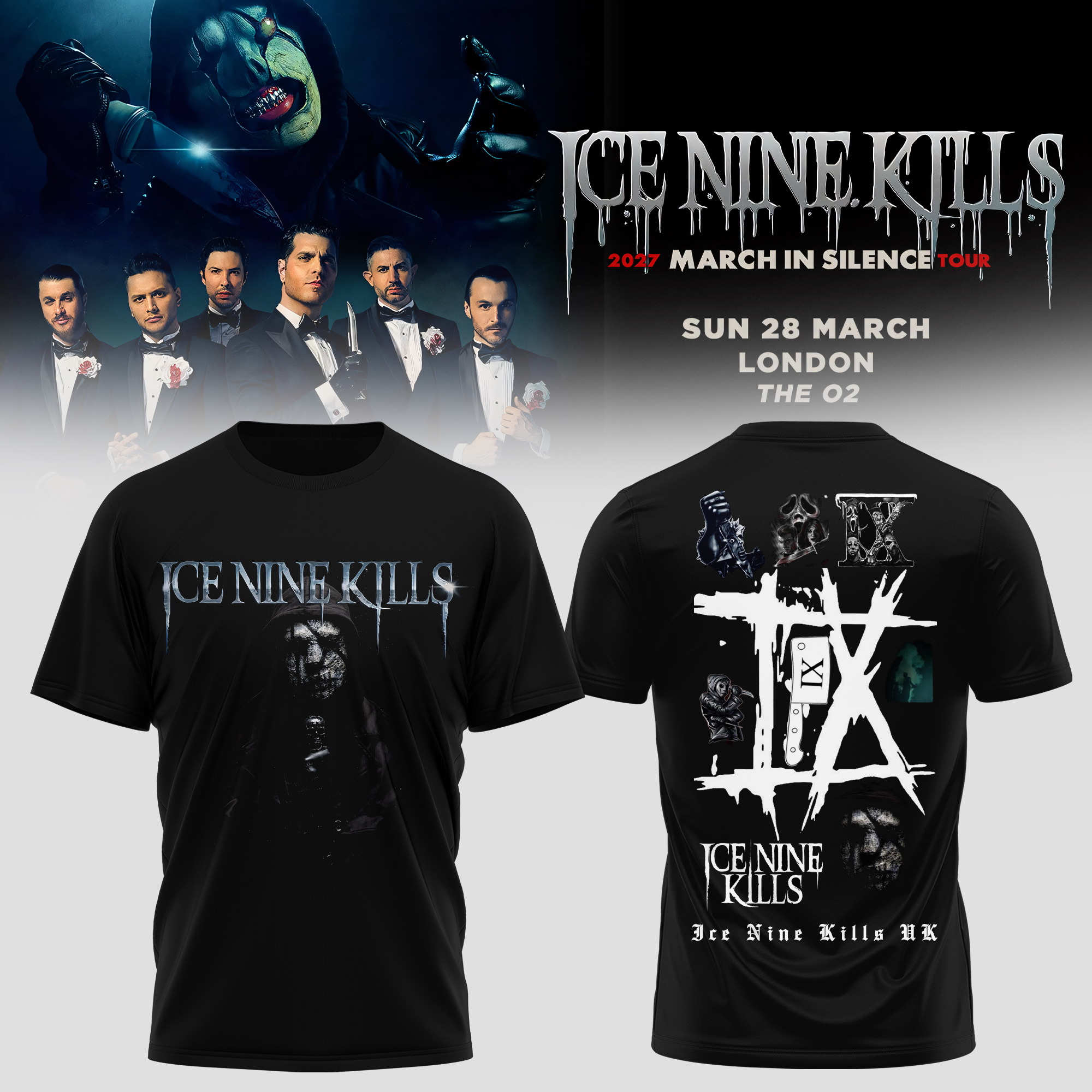 Ice Nine Kills 2027 March In Silence Tour Baseball T-Shirthorror Graphic Button Up Fan Gift