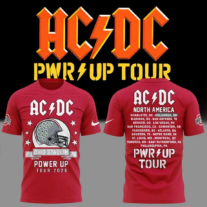 Acdc Power Up Tour 2026 X Ohio State Buckeyes Red T-Shirt Fan Collection