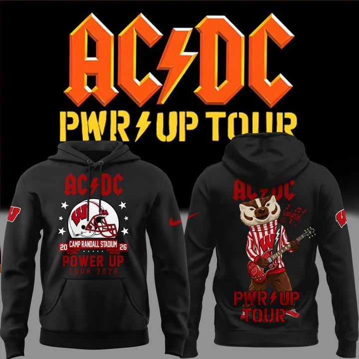2026 Acdc X Wisconsin Badgers Football Power Up Tour Special Pullover Hoodie