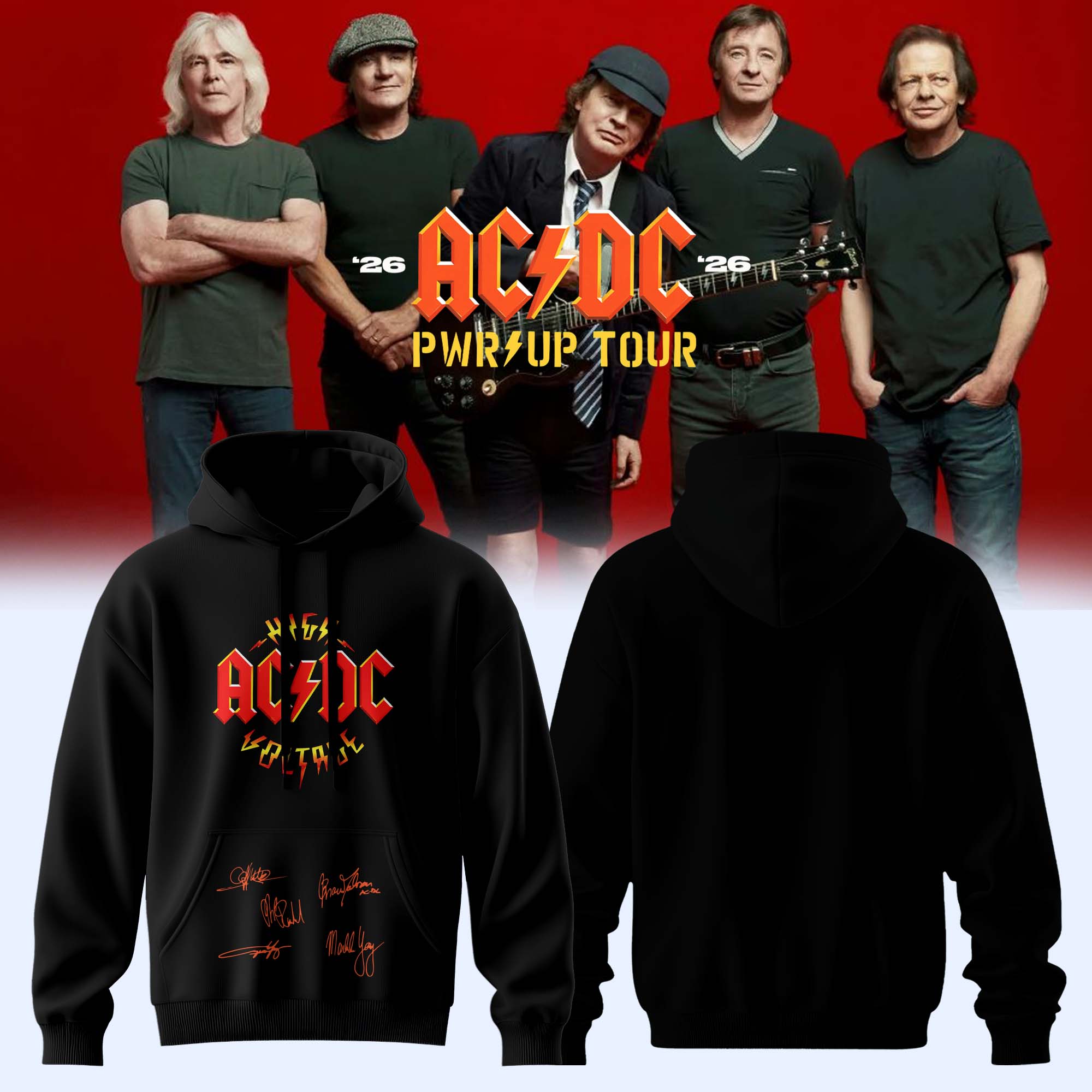 Acdc Power Up Tour 2026 Signature Hoodie Collector Fan Merchandise
