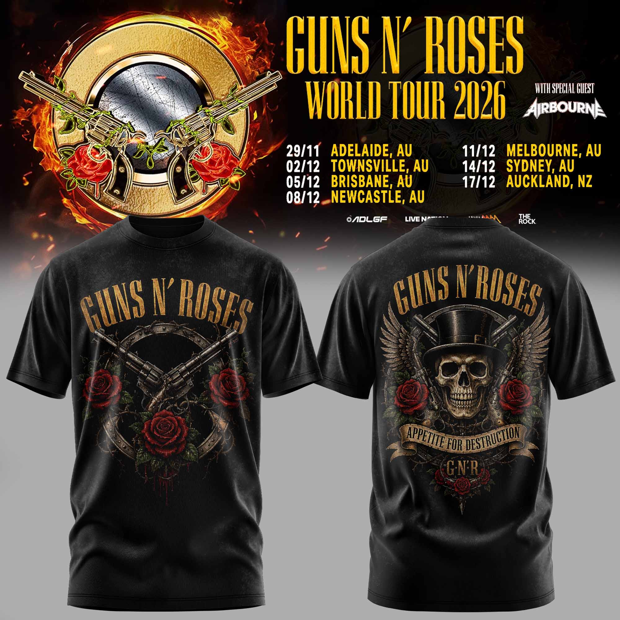 Guns N Roses World Tour 2026 Official Concert T-Shirt Edition