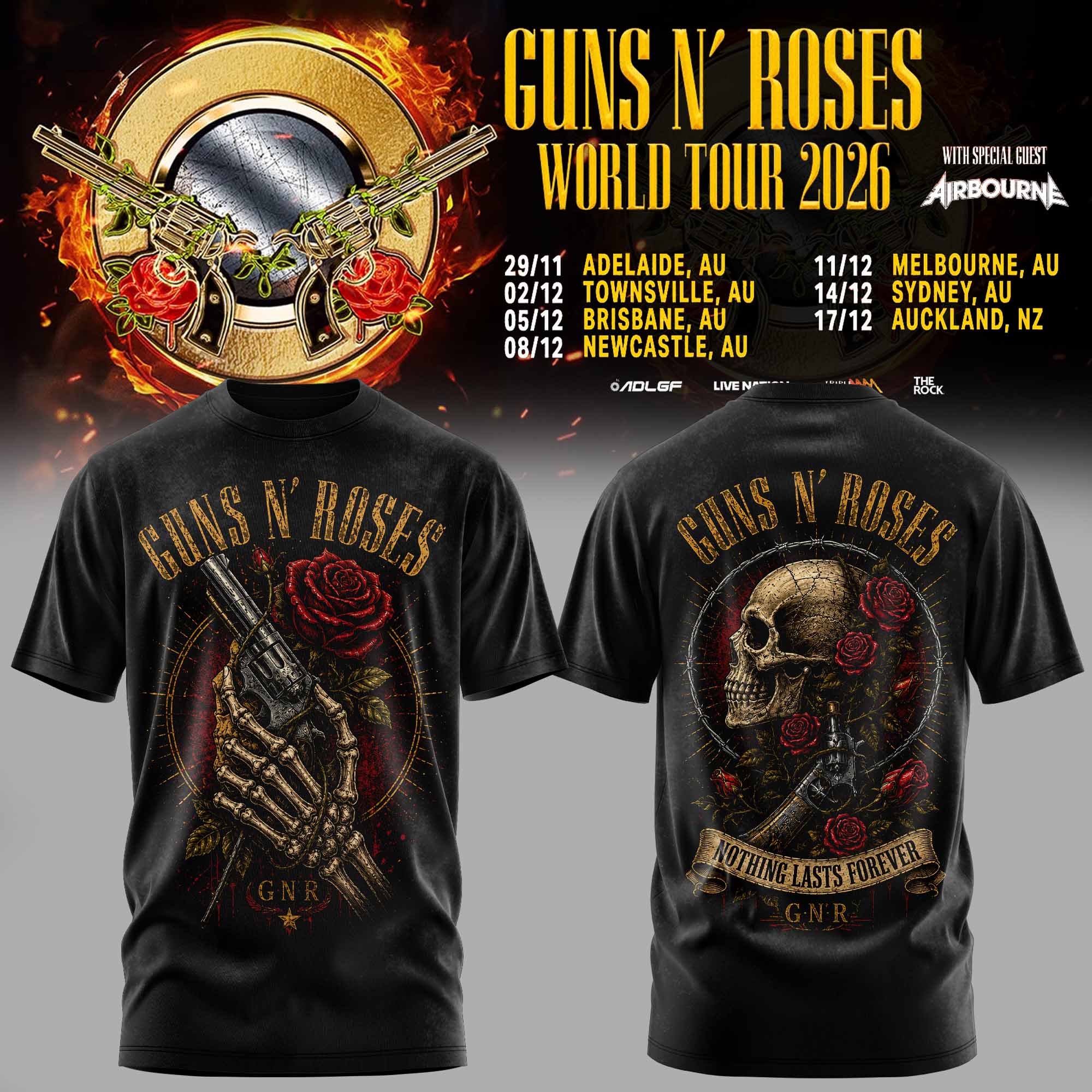 Guns N Roses World Tour 2026 Premium Fan T-Shirt Collection