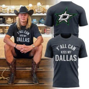 Yall Can Kiss My Dallas T-Shirt Funny Cowboy Western Graphic Tee Dallas Stars Hockey Fan Shirt Texas Country Graphic Tee Gift For Hockey Fans