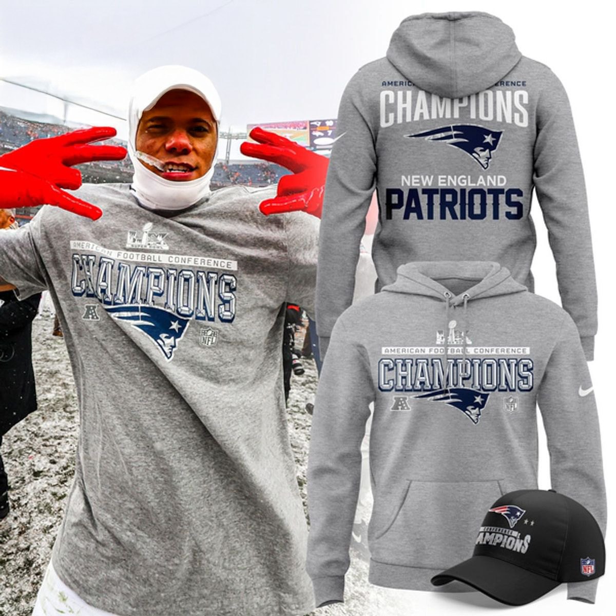 Mens New England Patriots Nike 2026 Afc Champions Locker Room Trophy Collection Hoodie