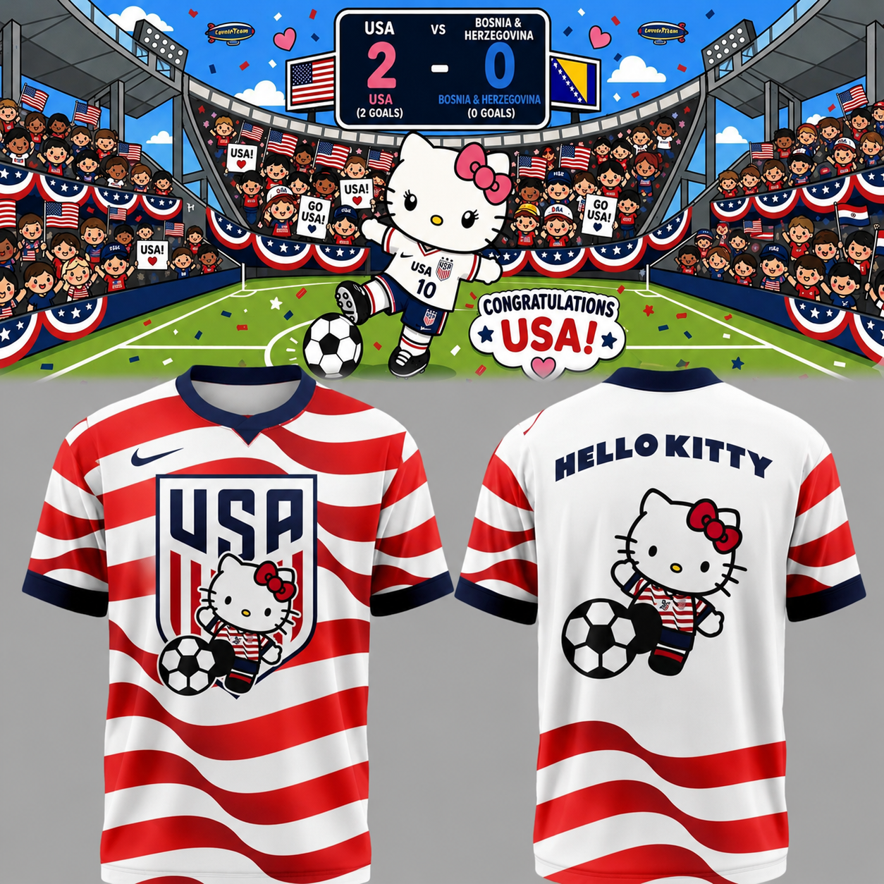 Usmnt 2026 Edition Soccer Shirt Hello Kitty Usa Soccer Fan 3D All Over Print T-Shirt