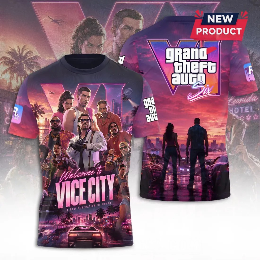Grand Theft Auto Vi Vice City Limited Edition Graphic T-Shirt Gift For Gamers