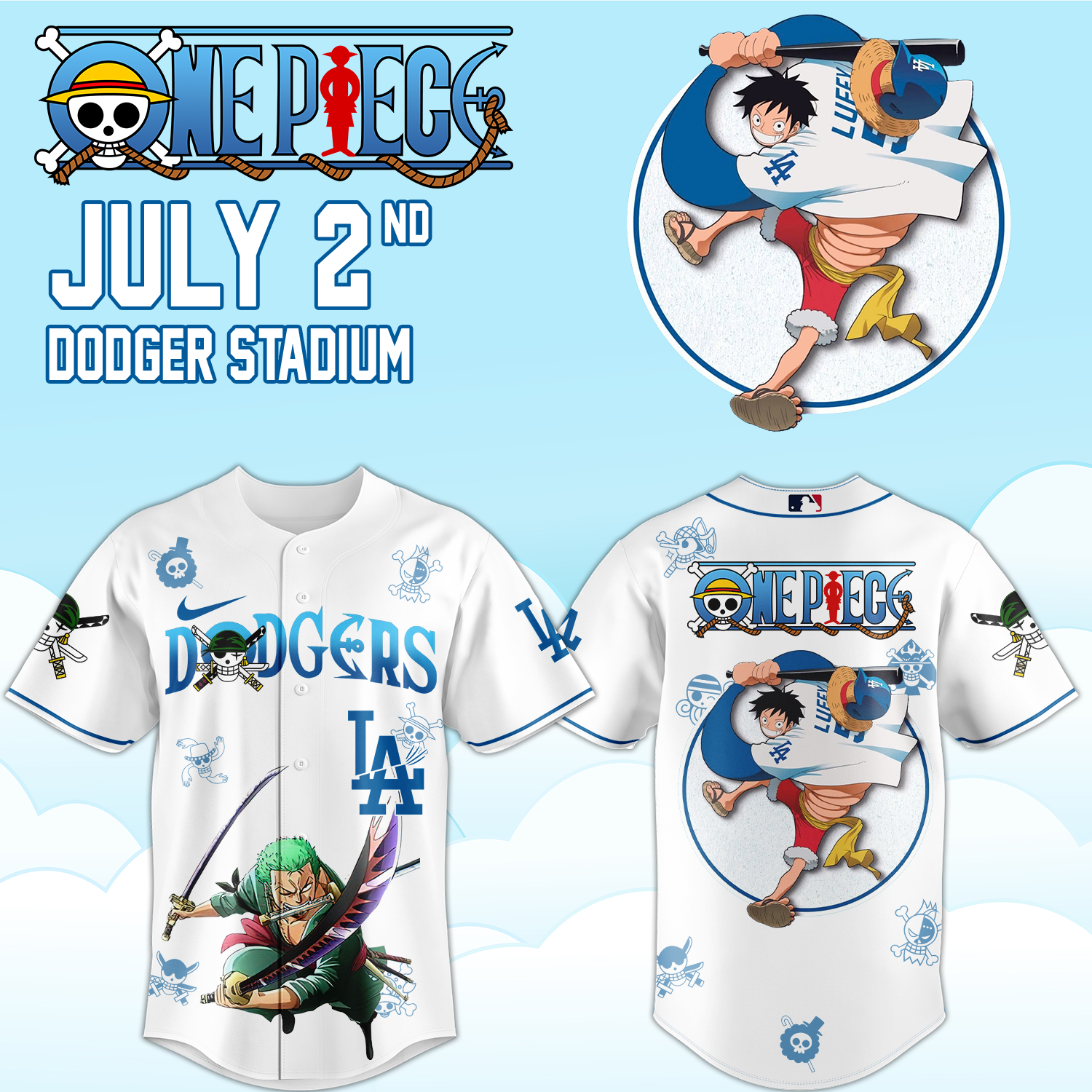 Los Angeles Dodgers One Piece Night 2026 Official Fan Baseball Jersey