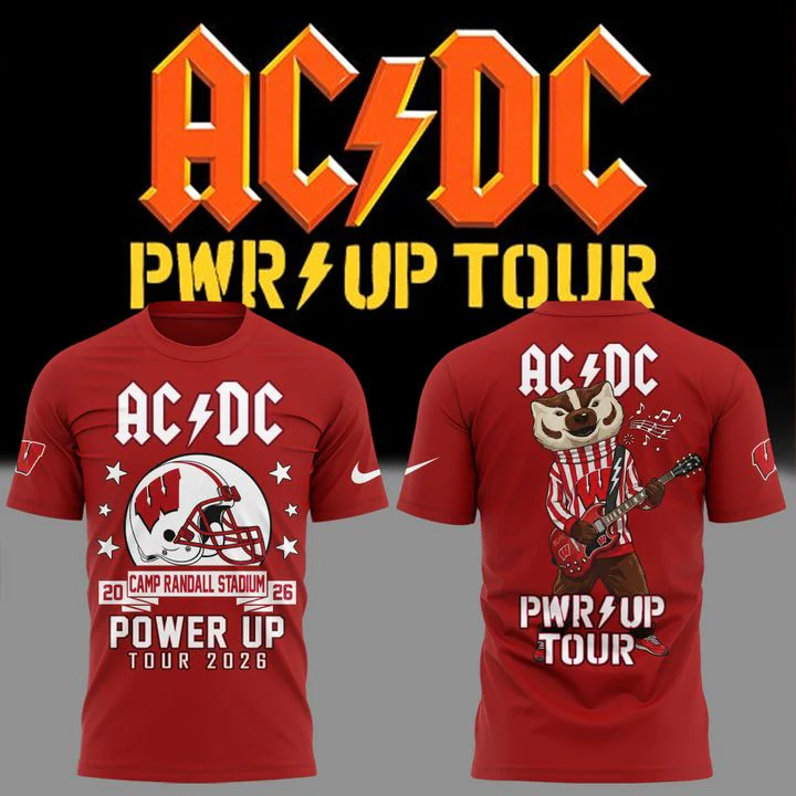 2026 Acdc X Wisconsin Badgers Football Power Up Tour Limited Edition T-Shirt