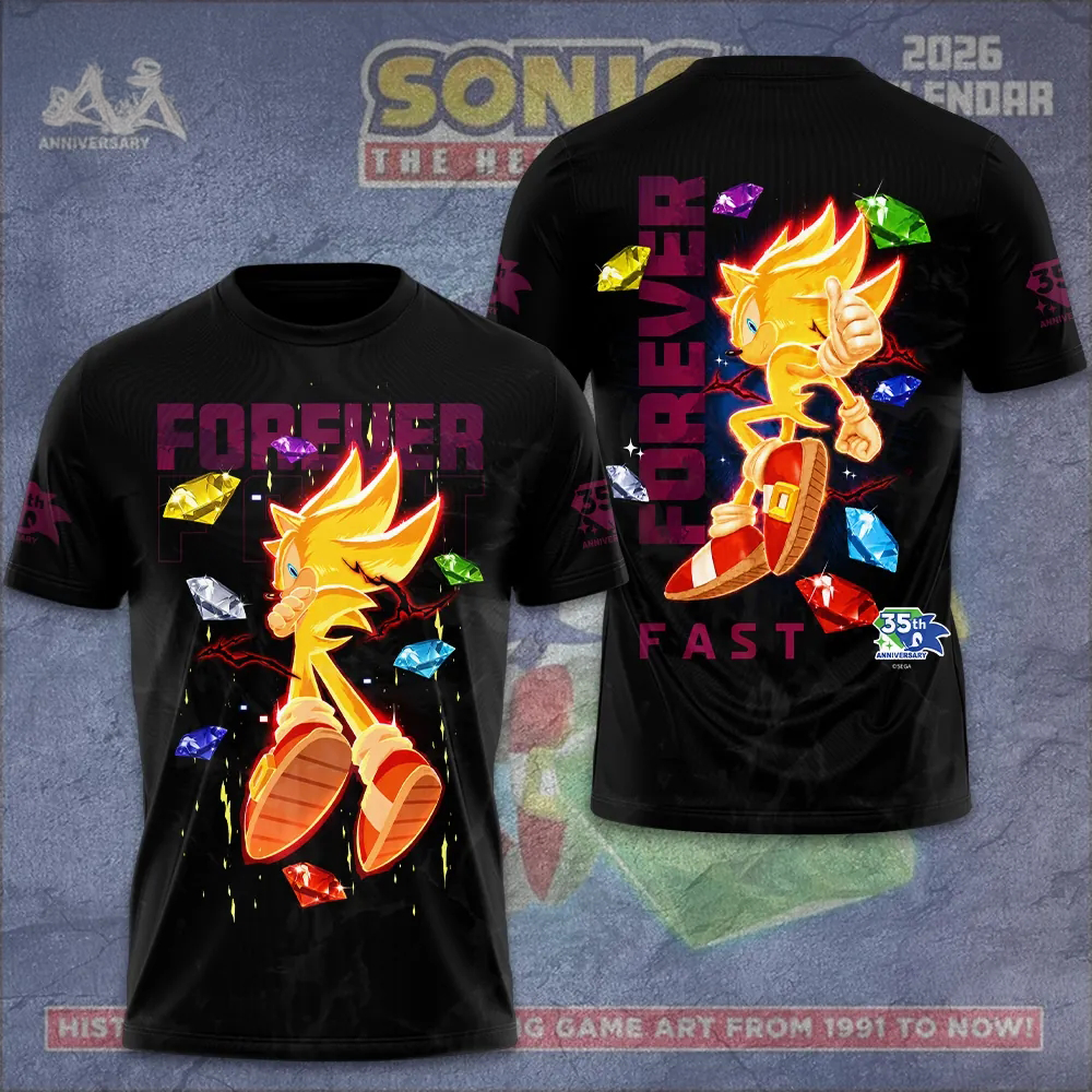 Sonic The Hedgehog 35Th Anniversary Forever Fast Signature Graphic Shirt