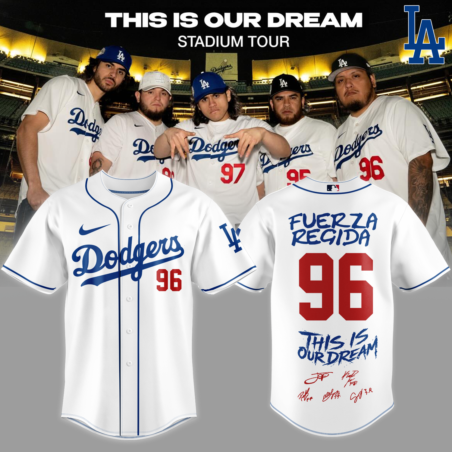 Los Angeles Dodgers X Fuerza Regida This Is Our Dream Stadium Tour 2026 Baseball Jersey