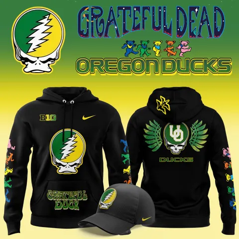 Oregon Ducks Grateful Dead Inspired Hoodie Oregon Ducks Fan Pullover Hoodie Psychedelic Skull Graphic Sweatshirt Gift For College Football Fans