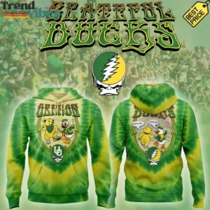 Oregon Ducks Grateful Dead Inspired Tie Dye Hoodie Oregon Ducks Fan Pullover Hoodie Psychedelic Skull Graphic Sweatshirt Gift For College Football Fans