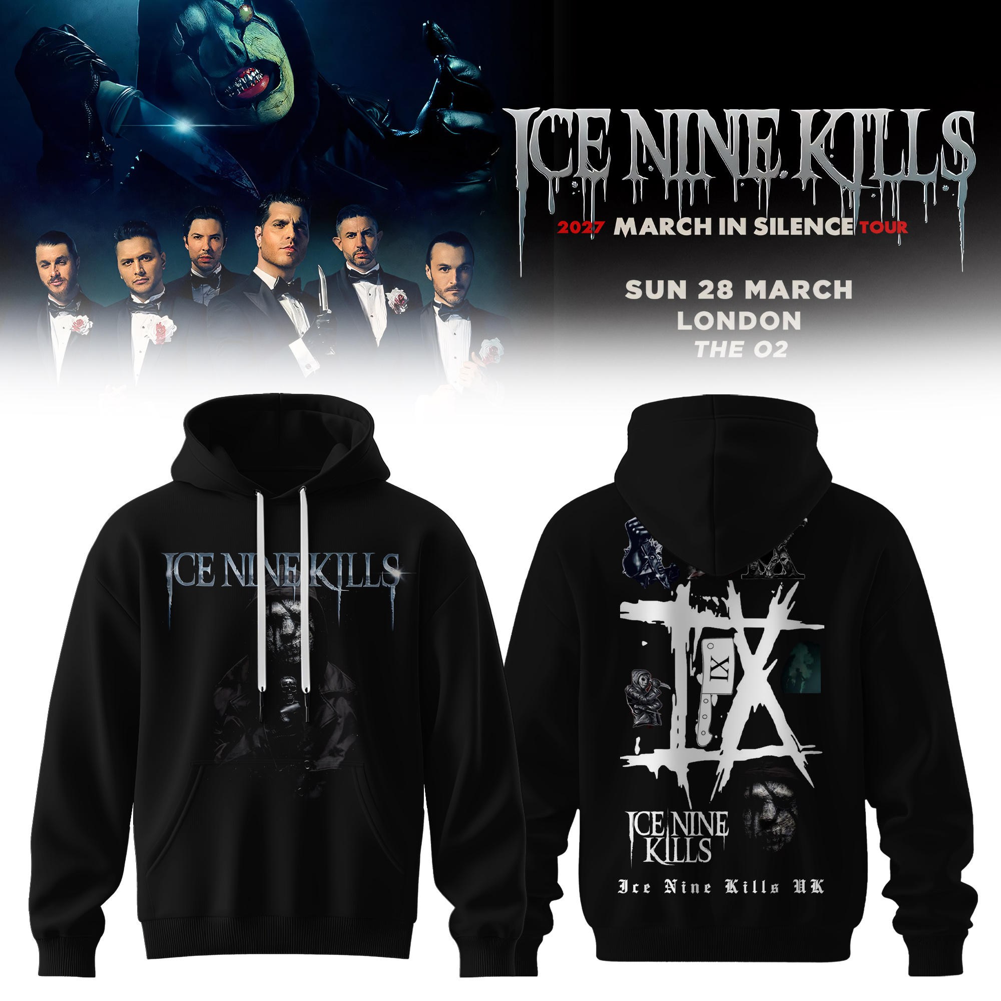 Ice Nine Kills 2027 March In Silence Tour Baseball Hoodiehorror Graphic Button Up Fan Gift