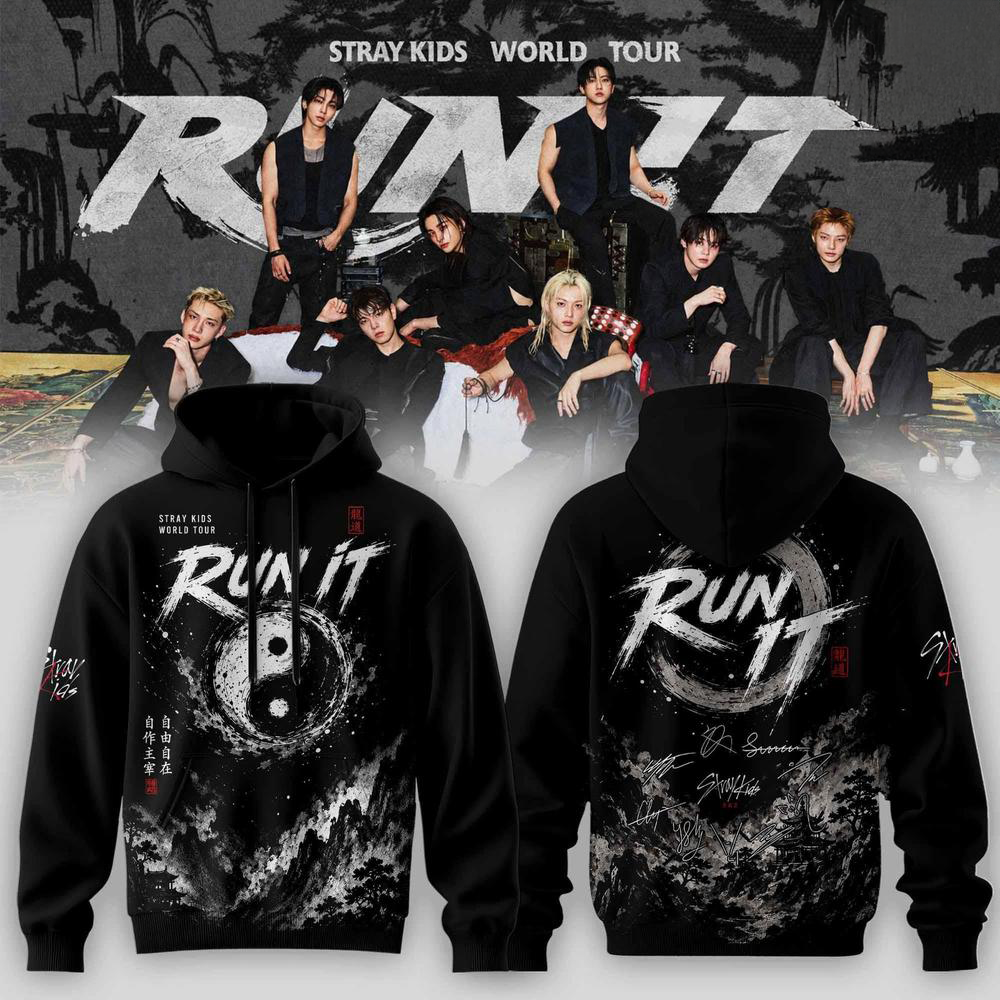 Stray Kids We Don’t Follow We Run It Hoodie – Black Graphic Pullover