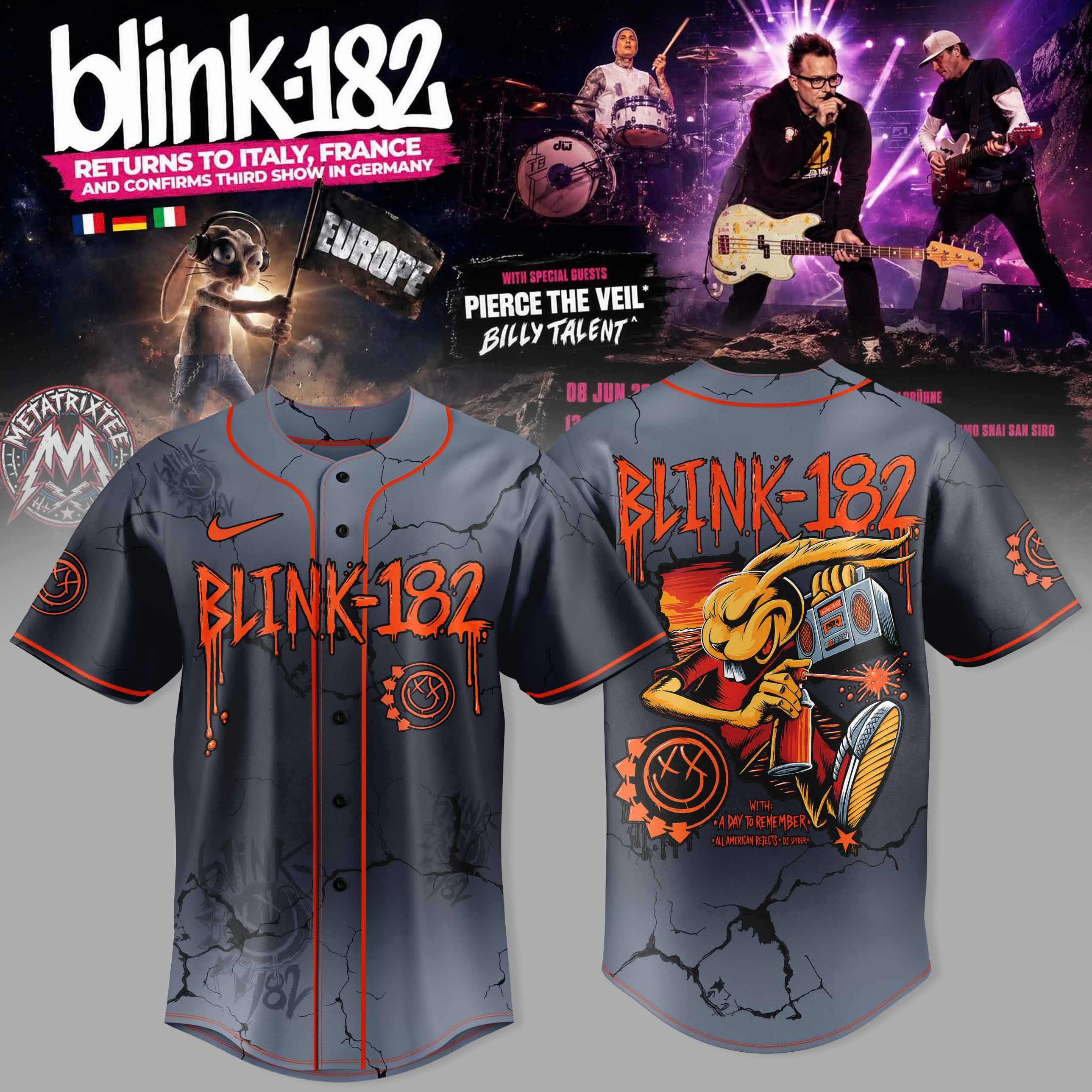 Blink182 Europe Tour Stadium Baseball Jersey