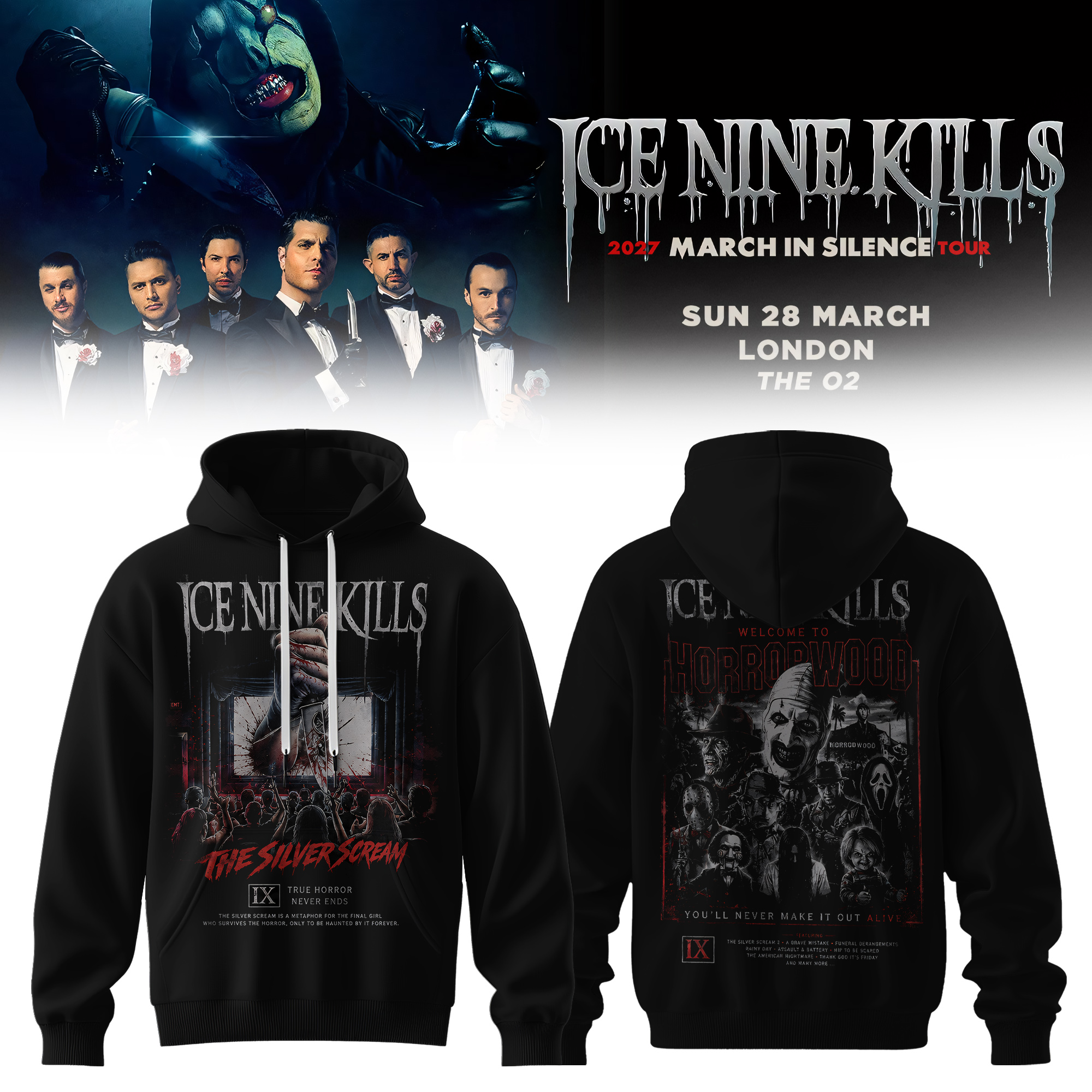 Ice Nine Kills 2027 March In Silence Tour Baseball Hoodiehorrorwood The Silver Scream Fan Gift Button Up Jersey